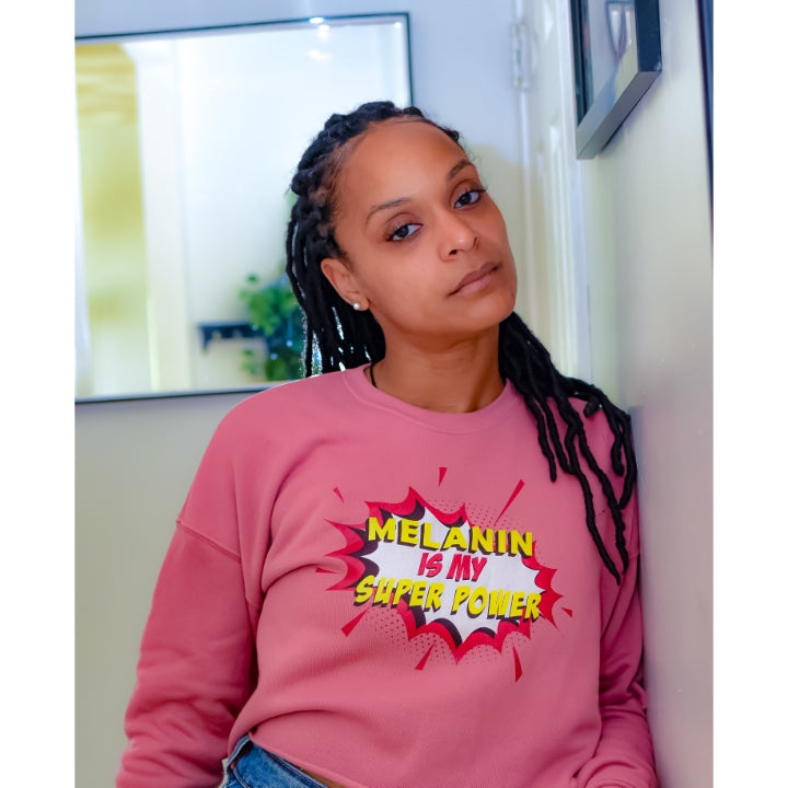 Melanin Is My Super Power Crop Sweatshirt - Mauve