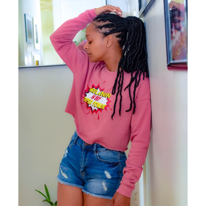 Melanin Is My Super Power Crop Sweatshirt - Mauve